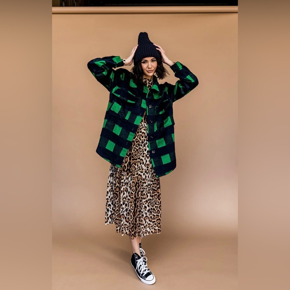 NWOT Plaid Navy Green Grunge Coat/Jacket/Shaket from Dressed in LaLa